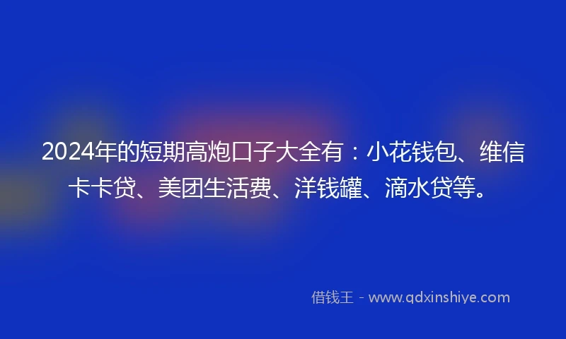 2024年的短期高炮口子大全有：小花钱包、维信卡卡贷、美团生活费、洋钱罐、滴水贷等。