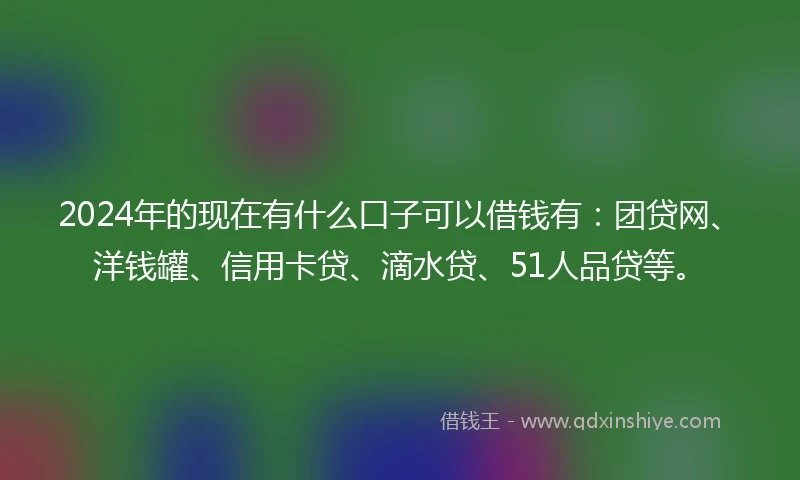 2024年的现在有什么口子可以借钱有：团贷网、洋钱罐、信用卡贷、滴水贷、51人品贷等。