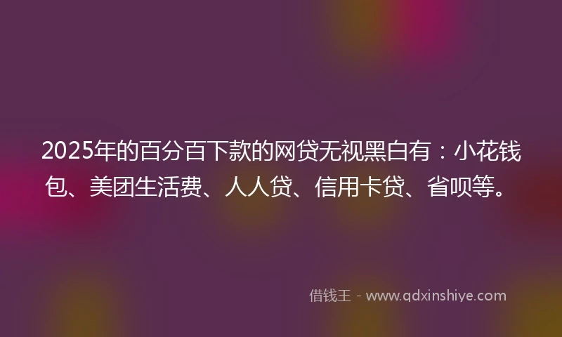 2025年的百分百下款的网贷无视黑白有：小花钱包、美团生活费、人人贷、信用卡贷、省呗等。