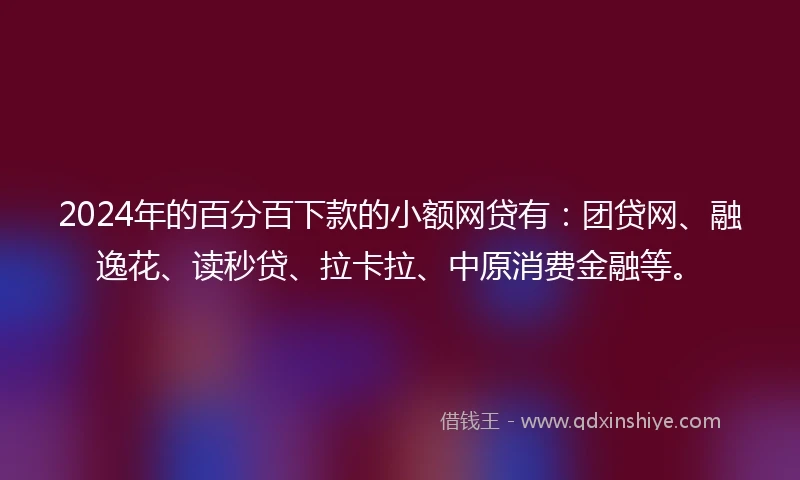 2024年的百分百下款的小额网贷有：团贷网、融逸花、读秒贷、拉卡拉、中原消费金融等。