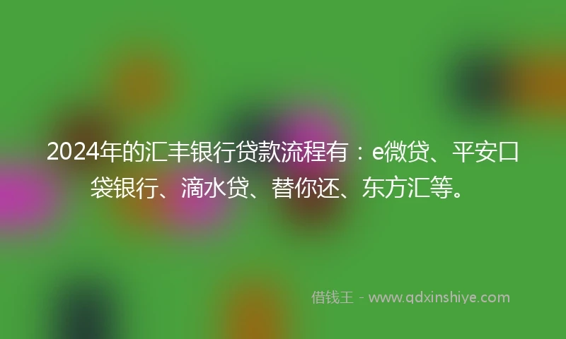 2024年的汇丰银行贷款流程有：e微贷、平安口袋银行、滴水贷、替你还、东方汇等。