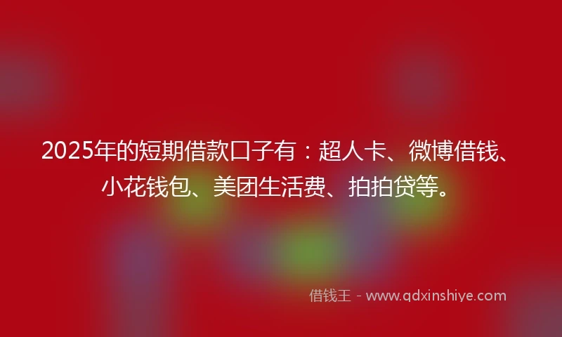 2025年的短期借款口子有：超人卡、微博借钱、小花钱包、美团生活费、拍拍贷等。