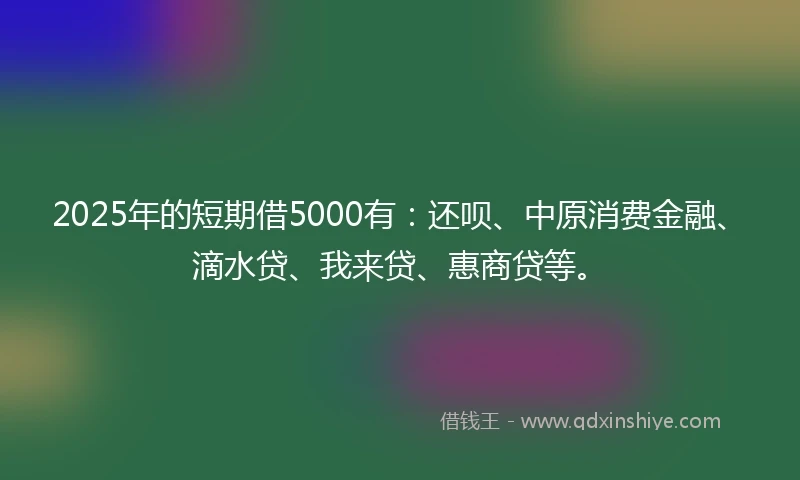 2025年的短期借5000有：还呗、中原消费金融、滴水贷、我来贷、惠商贷等。