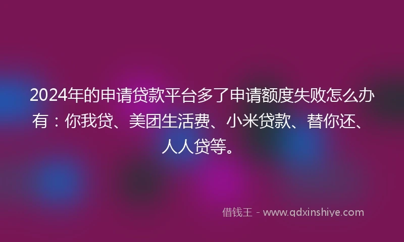 2024年的申请贷款平台多了申请额度失败怎么办有：你我贷、美团生活费、小米贷款、替你还、人人贷等。