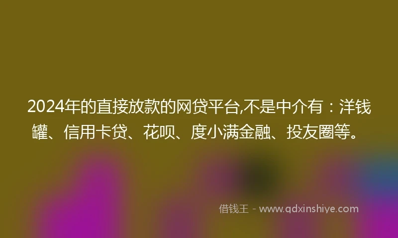 2024年的直接放款的网贷平台,不是中介有：洋钱罐、信用卡贷、花呗、度小满金融、投友圈等。