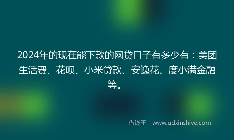 2024年的现在能下款的网贷口子有多少有：美团生活费、花呗、小米贷款、安逸花、度小满金融等。