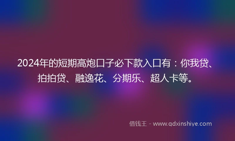 2024年的短期高炮口子必下款入口有：你我贷、拍拍贷、融逸花、分期乐、超人卡等。