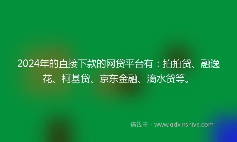 2024年的直接下款的网贷平台有：拍拍贷、融逸花、柯基贷、京东金融、滴水贷等。