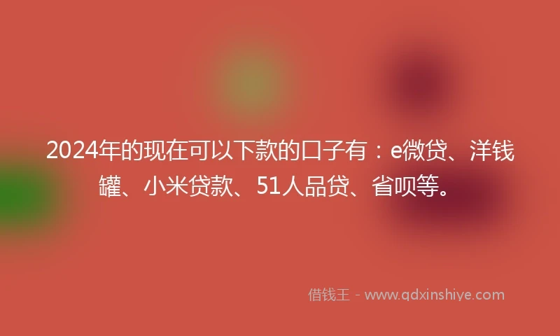 2024年的现在可以下款的口子有：e微贷、洋钱罐、小米贷款、51人品贷、省呗等。