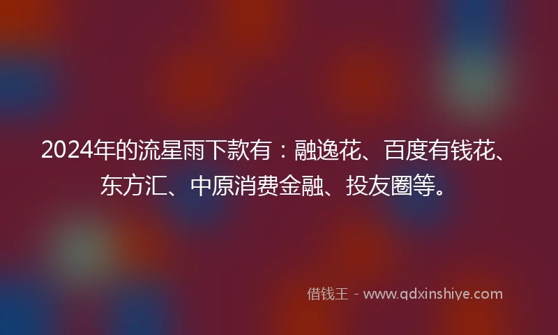 2024年的流星雨下款有：融逸花、百度有钱花、东方汇、中原消费金融、投友圈等。