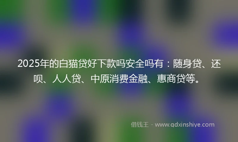 2025年的白猫贷好下款吗安全吗有：随身贷、还呗、人人贷、中原消费金融、惠商贷等。