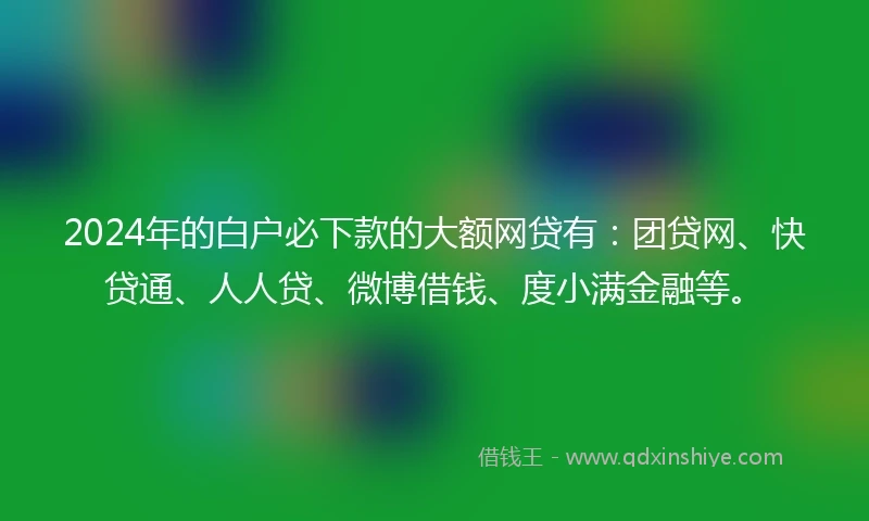 2024年的白户必下款的大额网贷有：团贷网、快贷通、人人贷、微博借钱、度小满金融等。