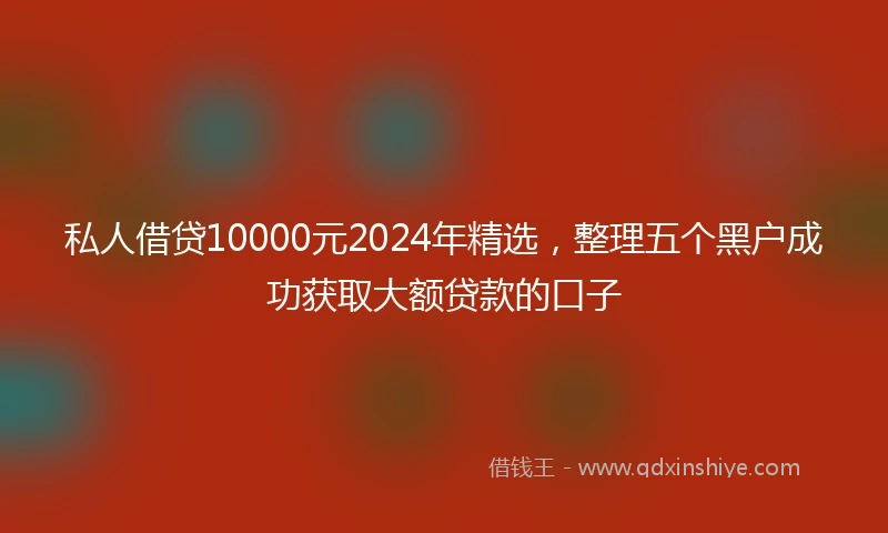 私人借贷10000元2024年精选，整理五个黑户成功获取大额贷款的口子