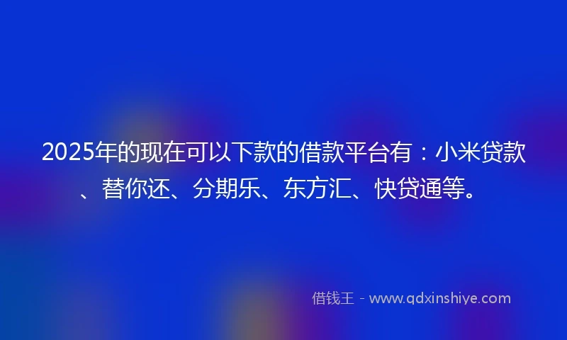 2025年的现在可以下款的借款平台有：小米贷款、替你还、分期乐、东方汇、快贷通等。