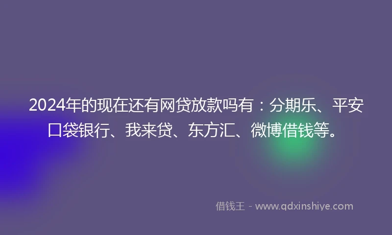 2024年的现在还有网贷放款吗有：分期乐、平安口袋银行、我来贷、东方汇、微博借钱等。