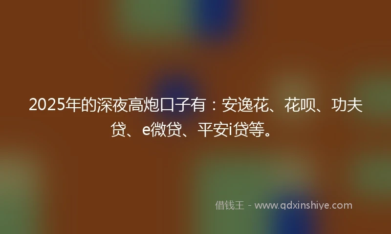 2025年的深夜高炮口子有：安逸花、花呗、功夫贷、e微贷、平安i贷等。