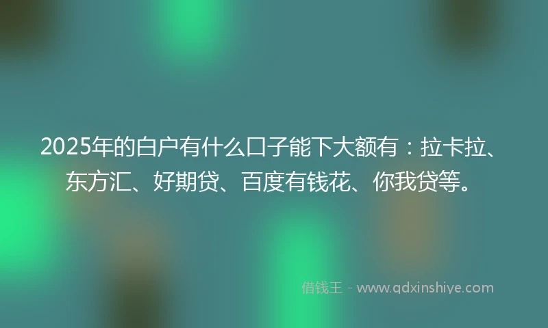 2025年的白户有什么口子能下大额有：拉卡拉、东方汇、好期贷、百度有钱花、你我贷等。