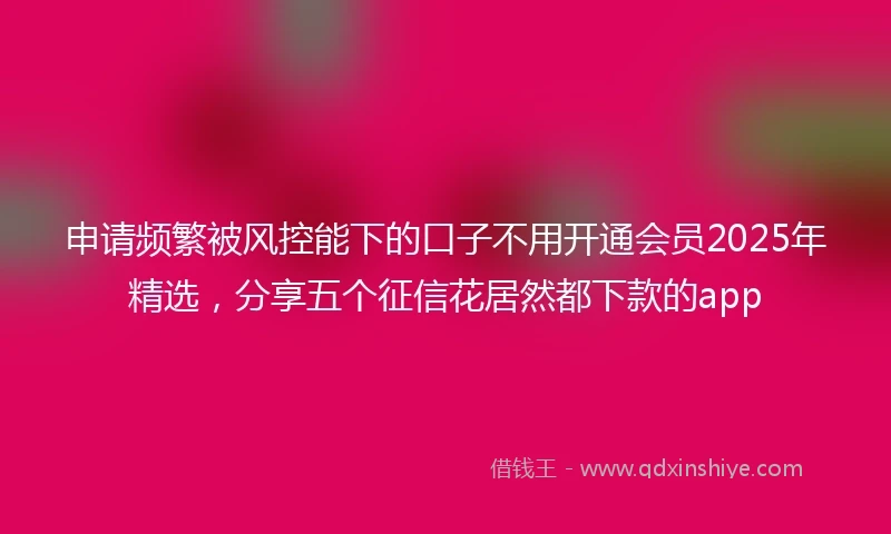 申请频繁被风控能下的口子不用开通会员2025年精选，分享五个征信花居然都下款的app
