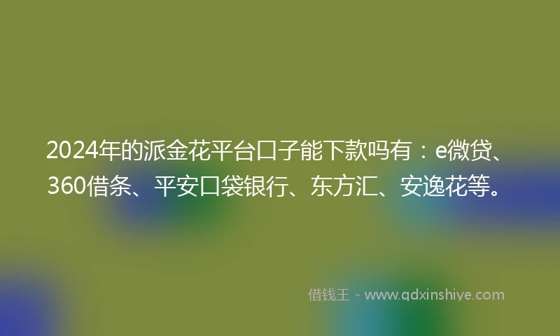 2024年的派金花平台口子能下款吗有：e微贷、360借条、平安口袋银行、东方汇、安逸花等。