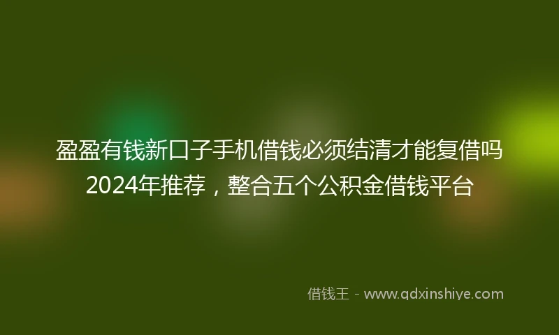 盈盈有钱新口子手机借钱必须结清才能复借吗2024年推荐，整合五个公积金借钱平台