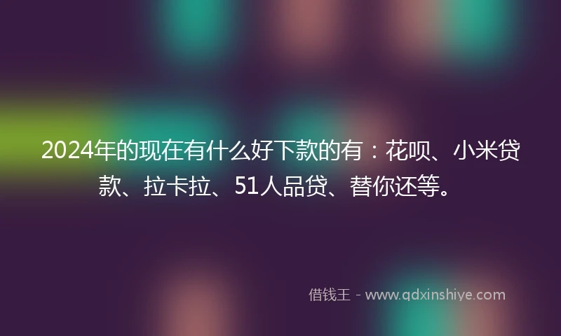 2024年的现在有什么好下款的有：花呗、小米贷款、拉卡拉、51人品贷、替你还等。