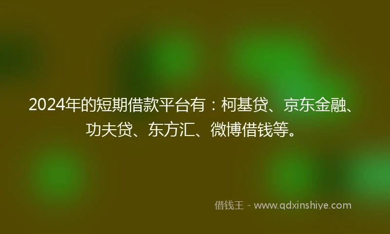 2024年的短期借款平台有：柯基贷、京东金融、功夫贷、东方汇、微博借钱等。