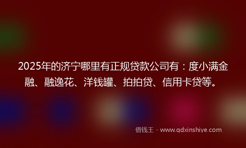 2025年的济宁哪里有正规贷款公司有：度小满金融、融逸花、洋钱罐、拍拍贷、信用卡贷等。