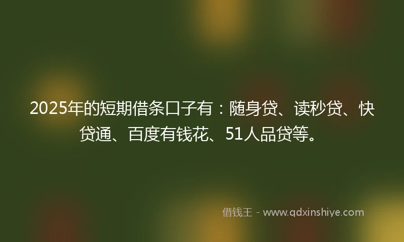 2025年的短期借条口子有：随身贷、读秒贷、快贷通、百度有钱花、51人品贷等。