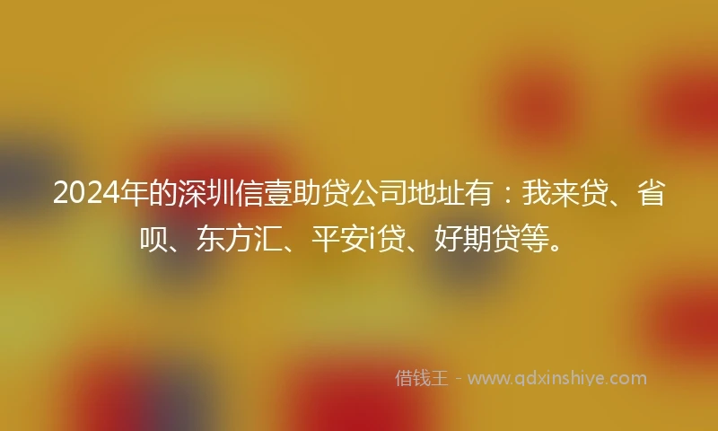 2024年的深圳信壹助贷公司地址有：我来贷、省呗、东方汇、平安i贷、好期贷等。