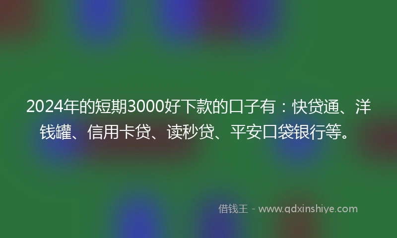 2024年的短期3000好下款的口子有：快贷通、洋钱罐、信用卡贷、读秒贷、平安口袋银行等。