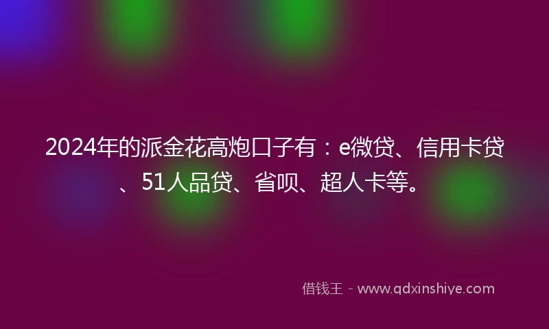 2024年的派金花高炮口子有：e微贷、信用卡贷、51人品贷、省呗、超人卡等。