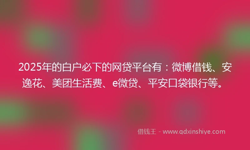2025年的白户必下的网贷平台有：微博借钱、安逸花、美团生活费、e微贷、平安口袋银行等。