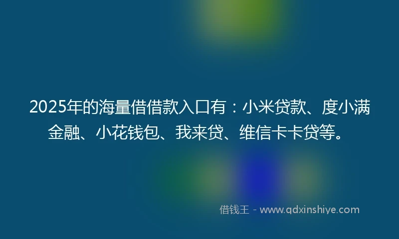 2025年的海量借借款入口有：小米贷款、度小满金融、小花钱包、我来贷、维信卡卡贷等。