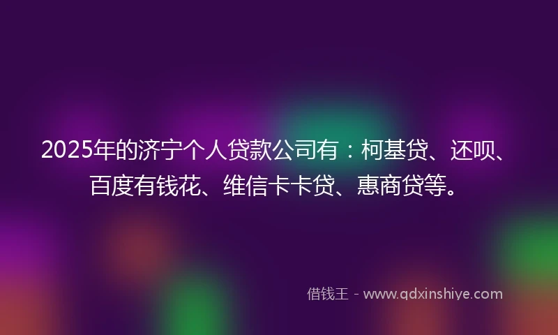 2025年的济宁个人贷款公司有：柯基贷、还呗、百度有钱花、维信卡卡贷、惠商贷等。