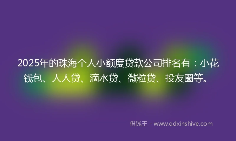 2025年的珠海个人小额度贷款公司排名有：小花钱包、人人贷、滴水贷、微粒贷、投友圈等。