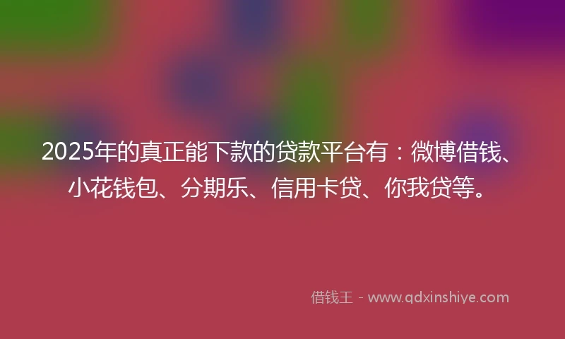 2025年的真正能下款的贷款平台有：微博借钱、小花钱包、分期乐、信用卡贷、你我贷等。