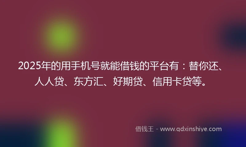 2025年的用手机号就能借钱的平台有：替你还、人人贷、东方汇、好期贷、信用卡贷等。