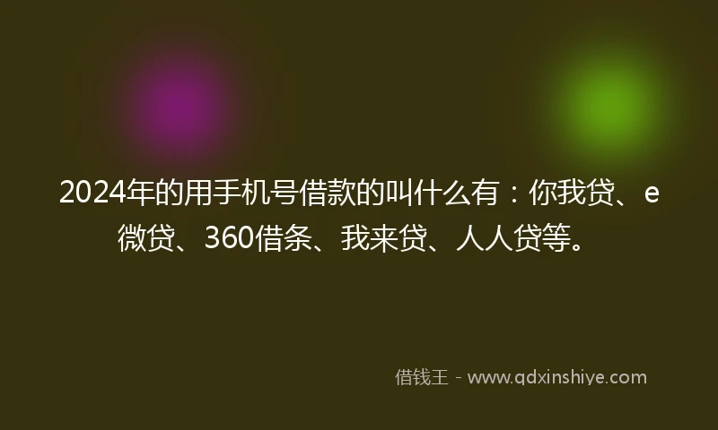 2024年的用手机号借款的叫什么有:你我贷、e微贷、360借条、我来贷、人人贷等。