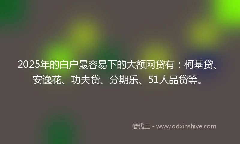 2025年的白户最容易下的大额网贷有：柯基贷、安逸花、功夫贷、分期乐、51人品贷等。