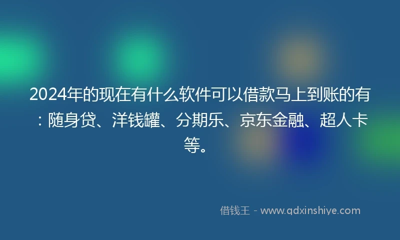 2024年的现在有什么软件可以借款马上到账的有：随身贷、洋钱罐、分期乐、京东金融、超人卡等。
