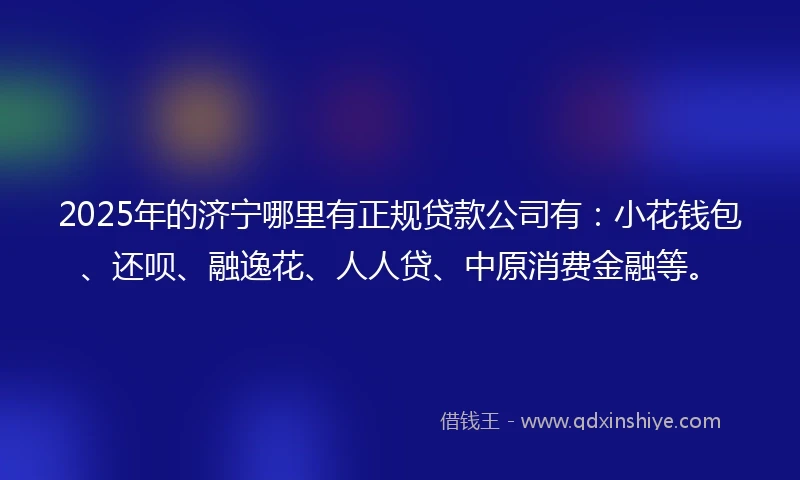 2025年的济宁哪里有正规贷款公司有：小花钱包、还呗、融逸花、人人贷、中原消费金融等。