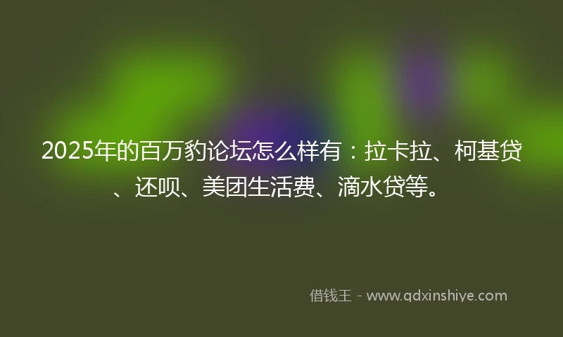2025年的百万豹论坛怎么样有：拉卡拉、柯基贷、还呗、美团生活费、滴水贷等。