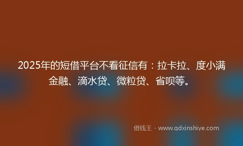 2025年的短借平台不看征信有：拉卡拉、度小满金融、滴水贷、微粒贷、省呗等。