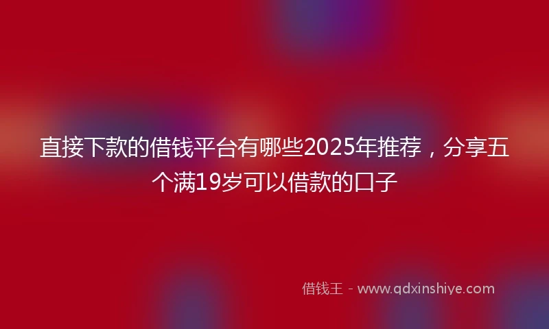 直接下款的借钱平台有哪些2025年推荐，分享五个满19岁可以借款的口子