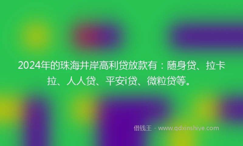 2024年的珠海井岸高利贷放款有：随身贷、拉卡拉、人人贷、平安i贷、微粒贷等。