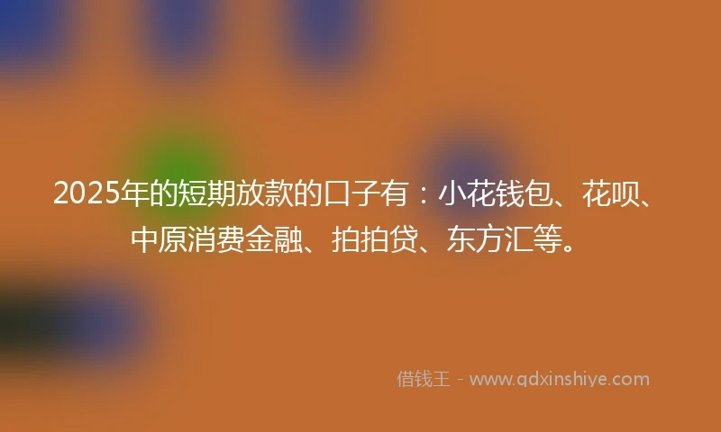 2025年的短期放款的口子有：小花钱包、花呗、中原消费金融、拍拍贷、东方汇等。
