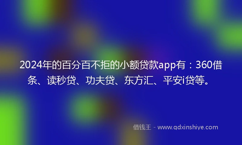 2024年的百分百不拒的小额贷款app有：360借条、读秒贷、功夫贷、东方汇、平安i贷等。