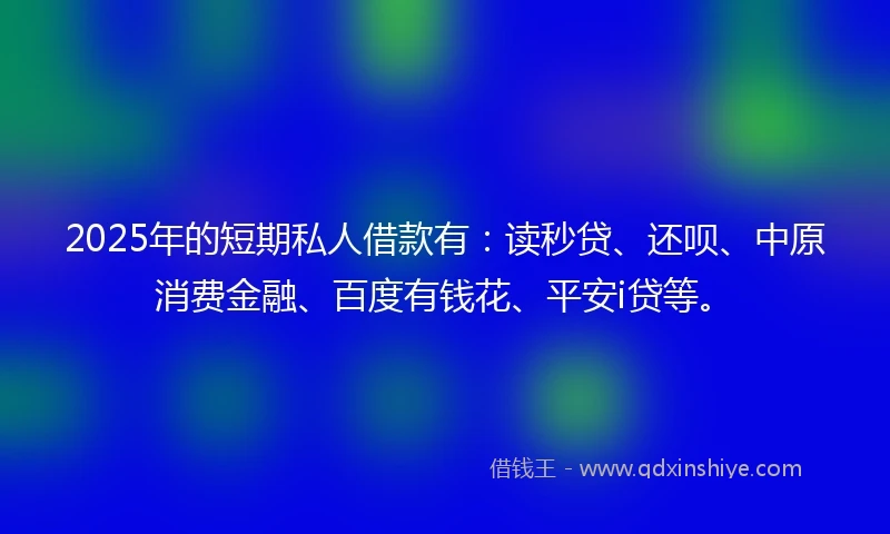 2025年的短期私人借款有：读秒贷、还呗、中原消费金融、百度有钱花、平安i贷等。
