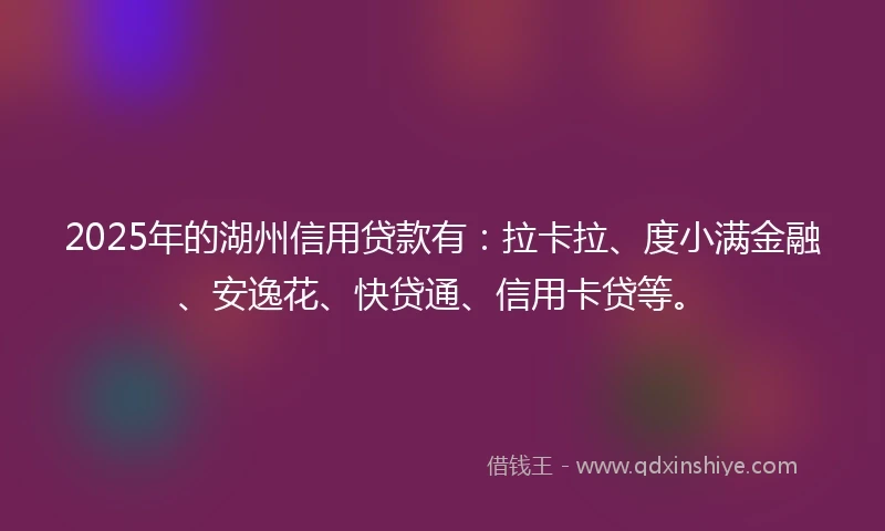2025年的湖州信用贷款有：拉卡拉、度小满金融、安逸花、快贷通、信用卡贷等。