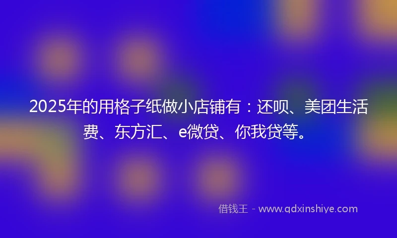 2025年的用格子纸做小店铺有：还呗、美团生活费、东方汇、e微贷、你我贷等。